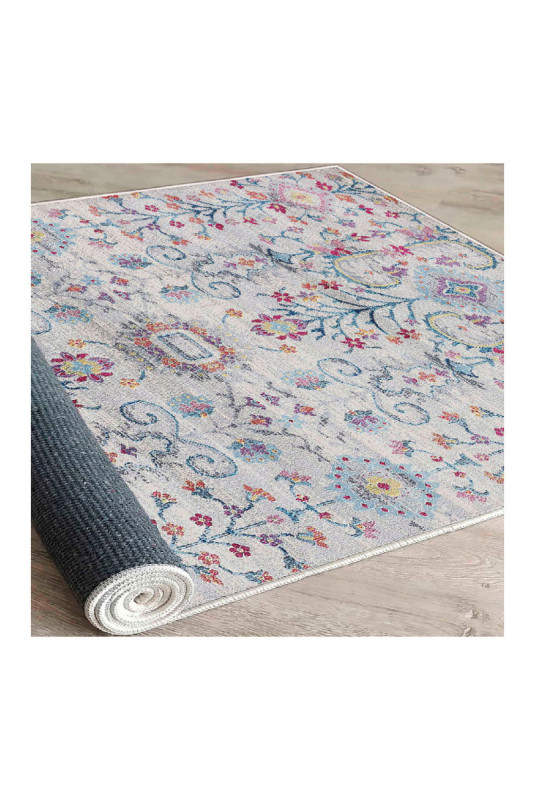 Tapis 80x150cm - Bleu Orange Rose Gris