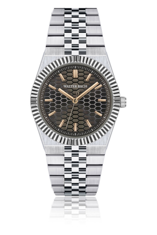 Montre Quartz - Silver/Silver/Darl brown textured - Walter Bach