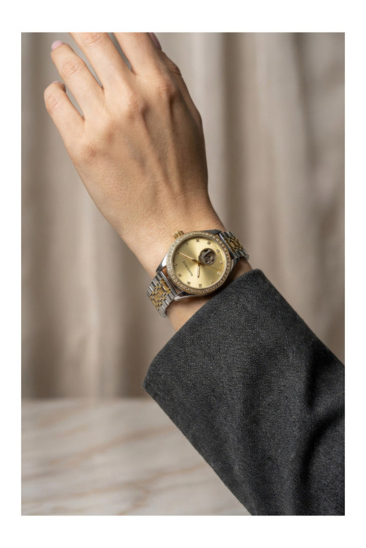 Montre Automatique Femme - Gold/2 tones: silver + gold/Gold sunray
