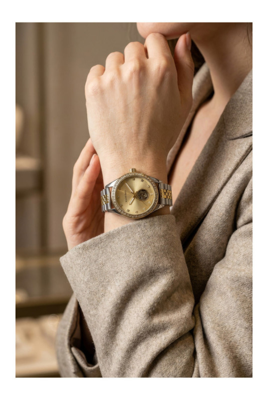 Montre Automatique Femme - Gold/2 tones: silver + gold/Gold sunray