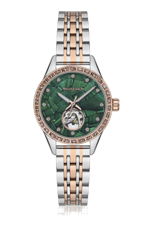Montre Automatique Femme - Silver/2 tones: silver + rose gold/Green Malachite