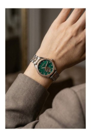 Montre Automatique Femme - Silver/2 tones: silver + rose gold/Green Malachite