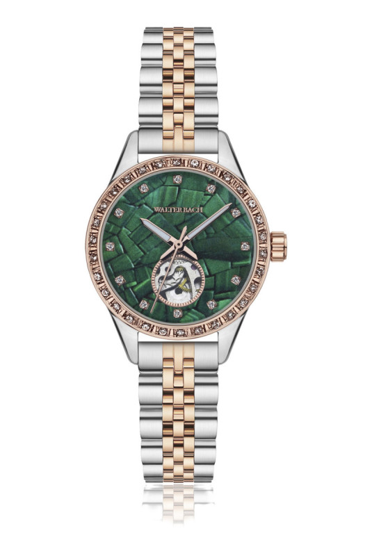 Montre Automatique Femme - Silver/2 tones: silver + rose gold/Green Malachite