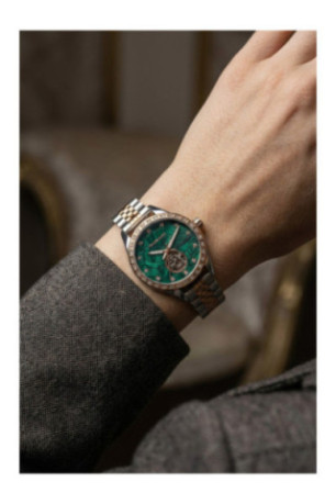 Montre Automatique Femme - Silver/2 tones: silver + rose gold/Green Malachite