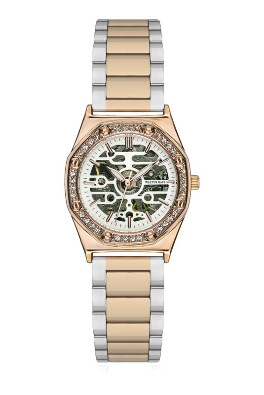 Montre Automatique Femme - Rose gold/2 tones: silver + rose gold/Sunray