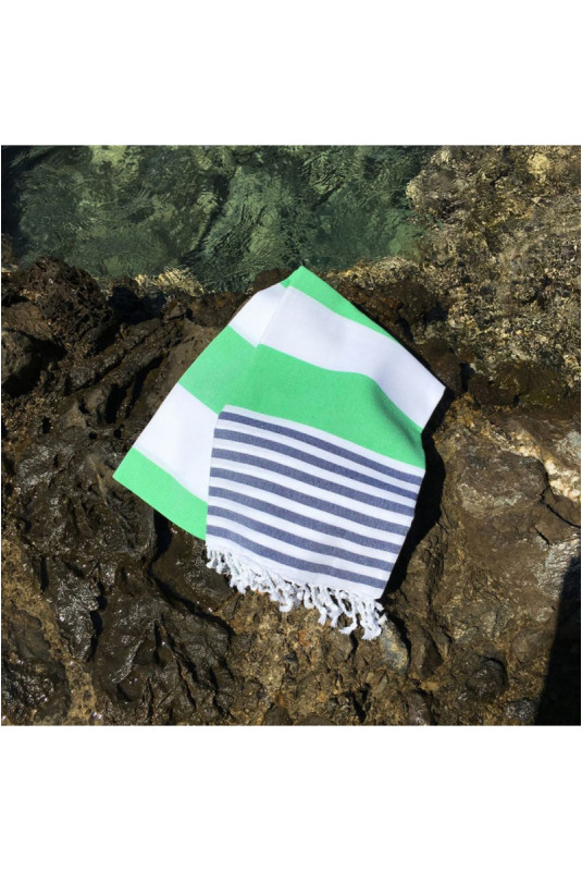 Fouta (Serviette de plage) - Bleu foncé Vert Blanc