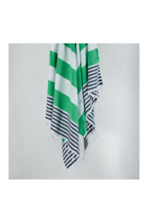 Fouta (Serviette de plage) - Bleu foncé Vert Blanc