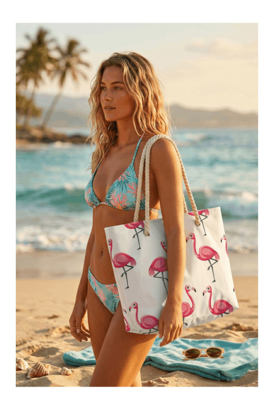 Sac de plage - Blanc Rose Noir