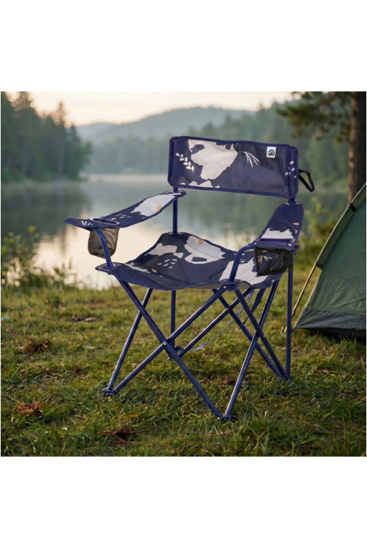 Chaise de camping - Bleu marine et blanc