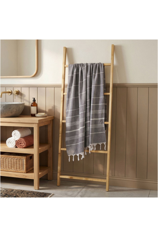 Fouta (Serviette de plage) - Blanc anthracite
