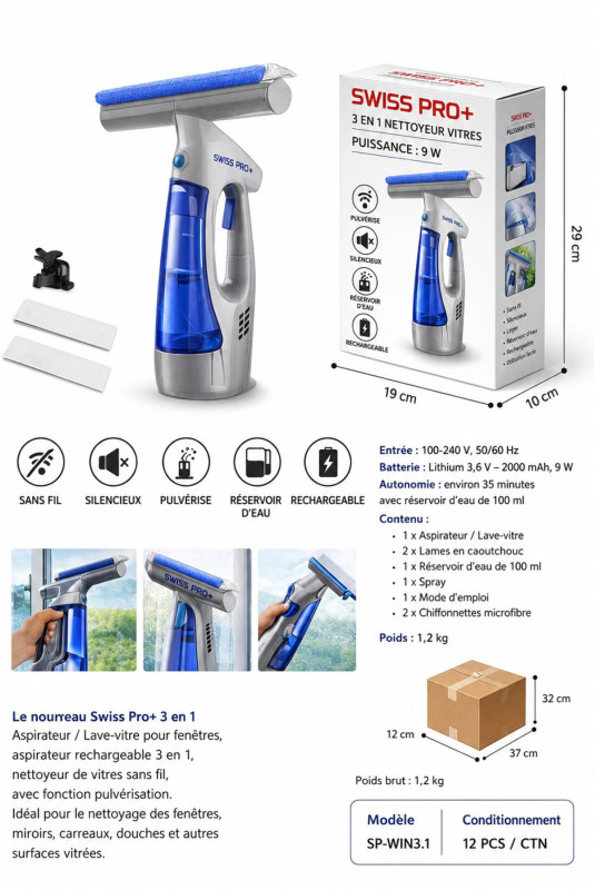 Nettoyeur de vitres 3 en 1 SWISS PRO+