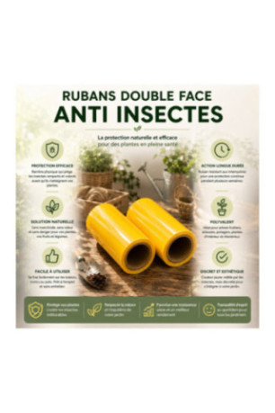 Pack de 2 rubans adhésifs anti-insectes double face jaunes 10 x 220 cm