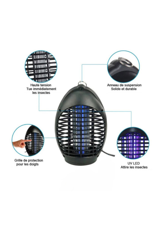 Lampe anti-moustiques 4 led uv ovale noir 40 m²