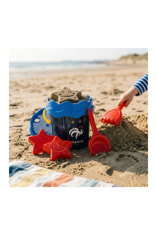 Seau de plage garni Équipe de France FFF bleu. rouge et jaune