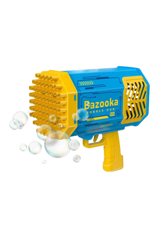 Pistolet à bulles Bazooka bleu et jaune 69 sorties