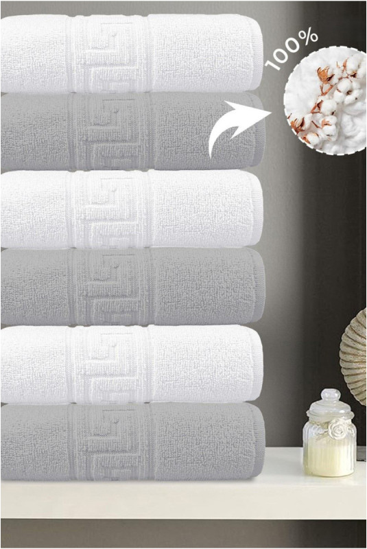 Ensemble de serviettes pour les mains (6 pièces) - Gris Blanc