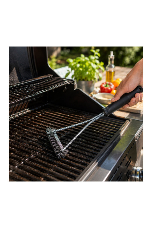 Brosse barbecue triangulaire noir et acier inoxydable 30 cm