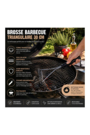 Brosse barbecue triangulaire noir et acier inoxydable 30 cm
