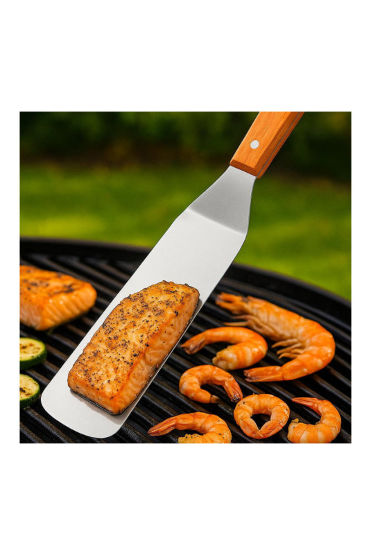 Spatule à poisson et fruits de mer Inox et bois 35 cm