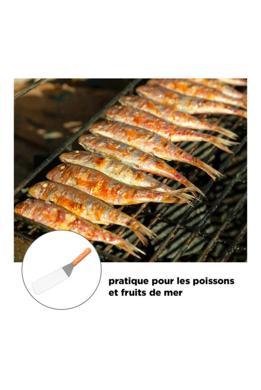 Spatule à poisson et fruits de mer Inox et bois 35 cm