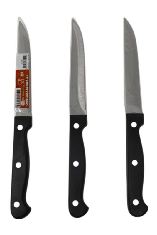 Lot de 3 couteaux à steak lame lisse 11 cm