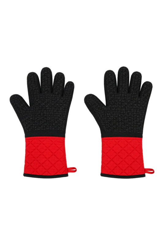 Set de 2 gants barbecue Noir et rouge Taille universelle