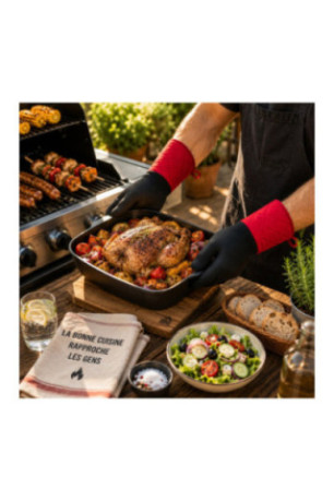 Set de 2 gants barbecue Noir et rouge Taille universelle