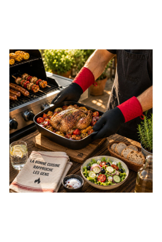 Set de 2 gants barbecue Noir et rouge Taille universelle