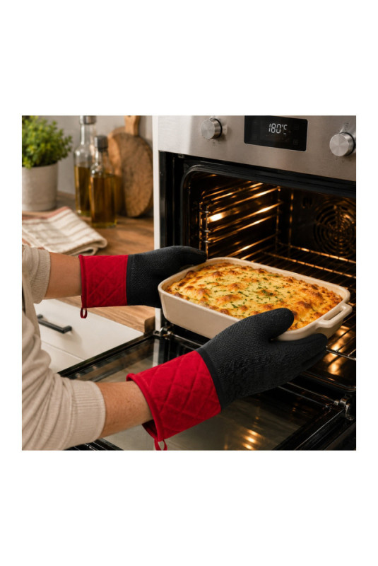 Set de 2 gants barbecue Noir et rouge Taille universelle