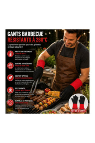 Set de 2 gants barbecue Noir et rouge Taille universelle