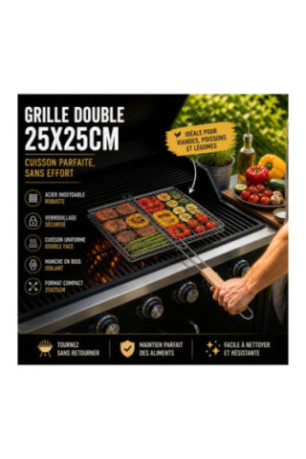 Lot de 2 doubles grilles de barbecue 25 x 25 cm