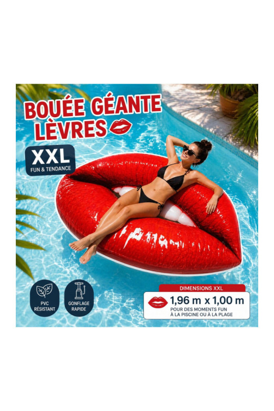 Bouée géante Lèvres XXL Rouge 1.96 m x 1.00 m