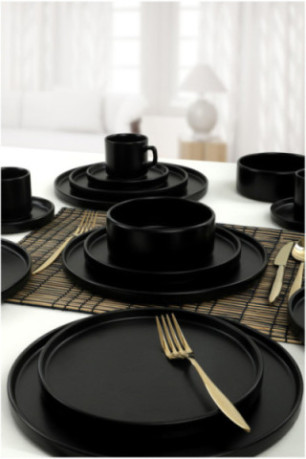 Service de table en céramique (20 pièces) - Noir mat