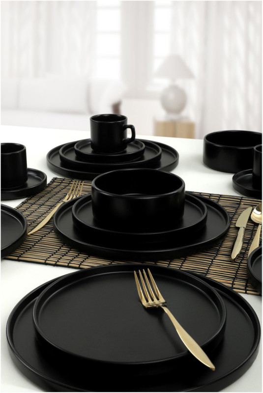 Service de table en céramique (20 pièces) - Noir mat