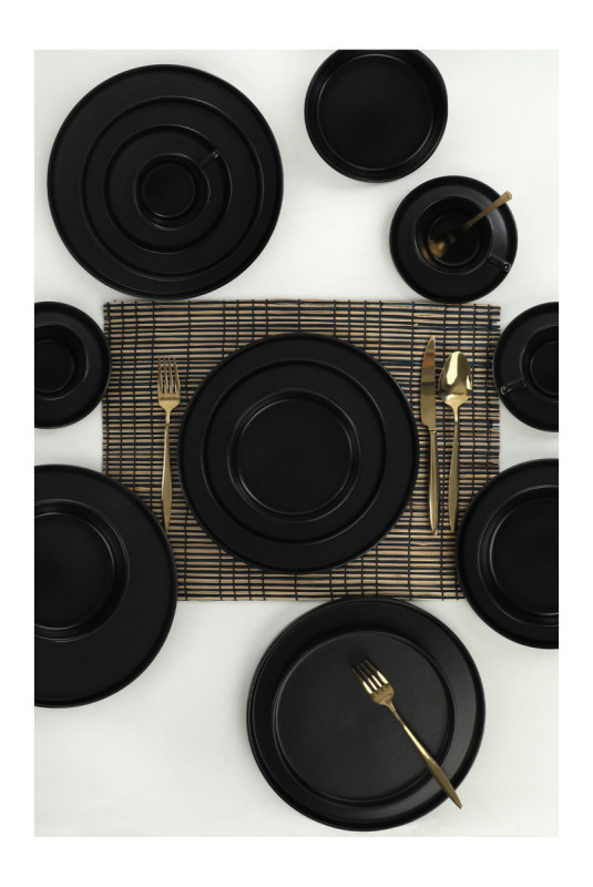 Service de table en céramique (20 pièces) - Noir mat