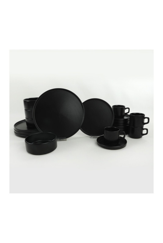 Service de table en céramique (20 pièces) - Noir mat