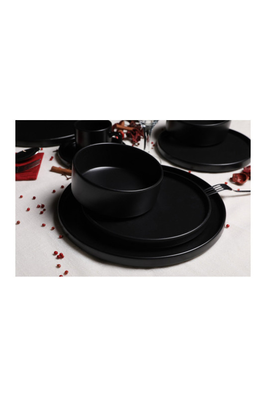 Service de table en céramique (20 pièces) - Noir mat