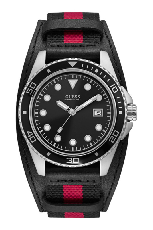 Montre Quartz - Silvered/Black. Pink/Black