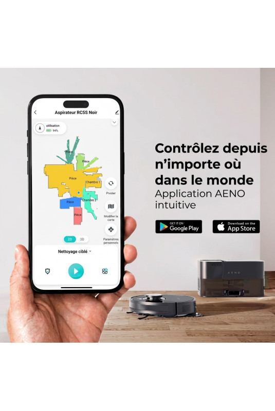 Robot aspirateur laveur avec collecteur de poussière Noir