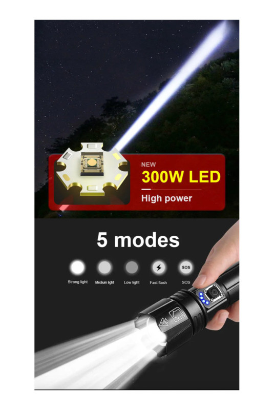 Lampe de poche rechargeable USB 300W 16,5 cm