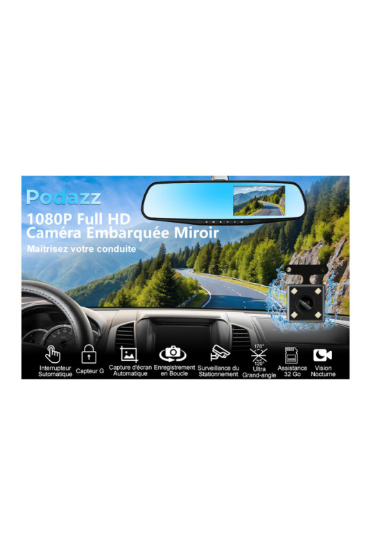 Grand rétroviseur double HD 1080P 4,3 pouces