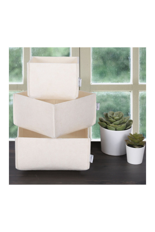Ensemble de rangement de bureau en feutre (3 pièces) - Crème