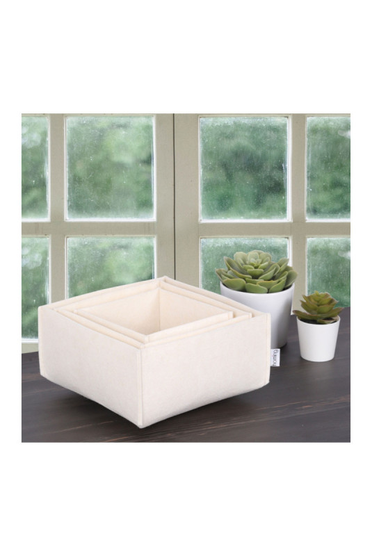 Ensemble de rangement de bureau en feutre (3 pièces) - Crème