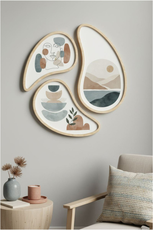Tableau décoratif encadré en MDF (3 pièces) - Multicolore