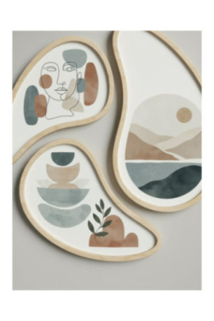 Tableau décoratif encadré en MDF (3 pièces) - Multicolore