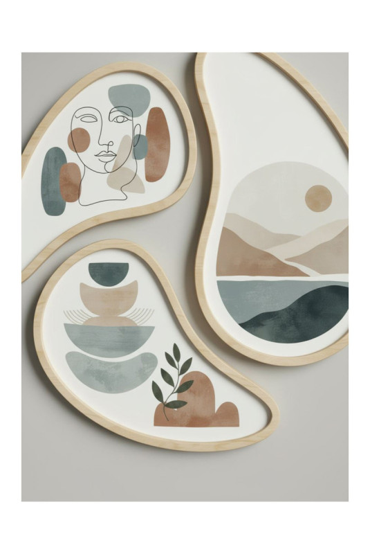 Tableau décoratif encadré en MDF (3 pièces) - Multicolore