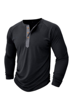 T-shirt à manches longues Col boutonné - Black