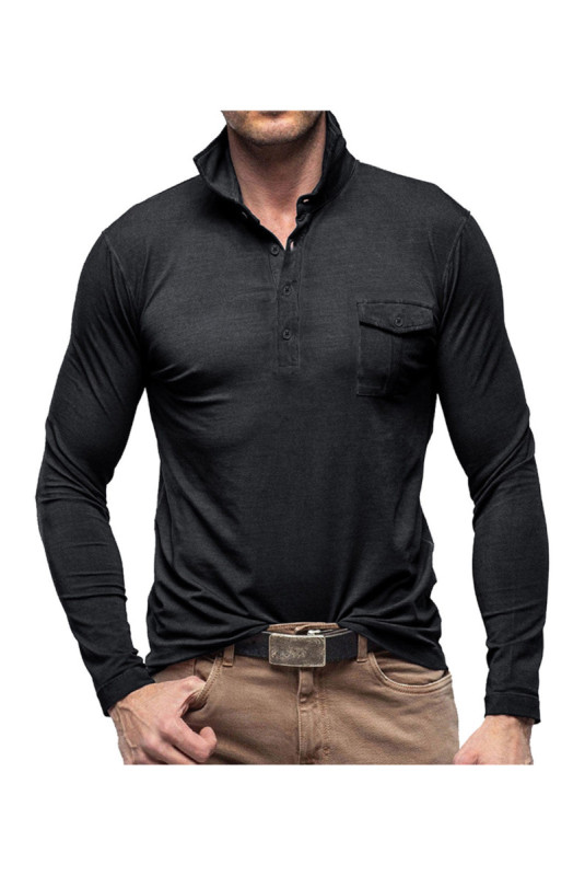 T-shirt à manches longues Col polo - Black