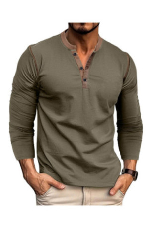 T-shirt à manches longues Col boutons - Army green