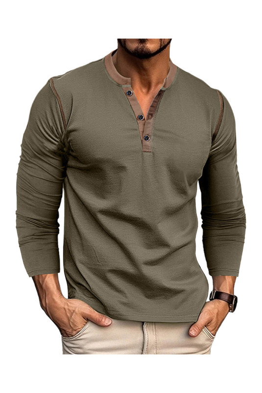 T-shirt à manches longues Col boutons - Army green